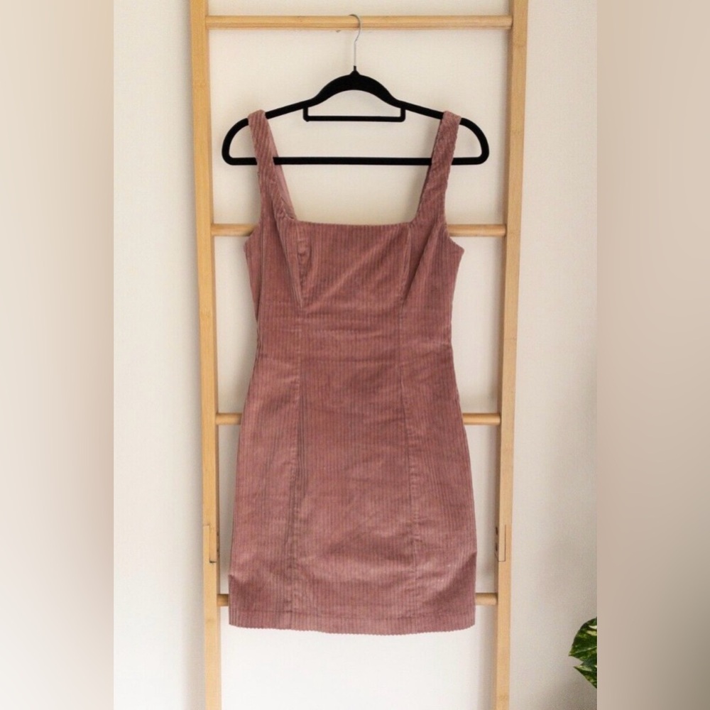 Kookai Square Neck Corduroy Slip Dress in Mauve Pink